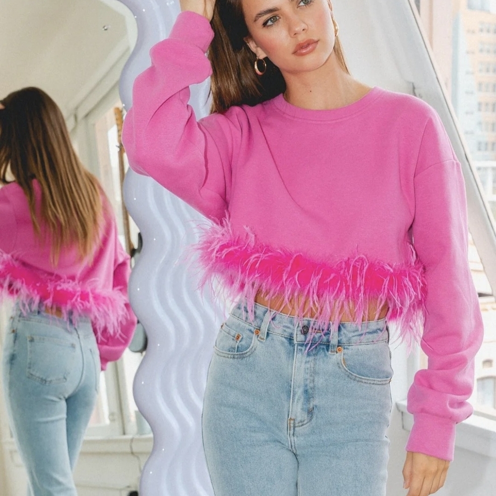 Le Lis Pink Feather Trim Sweater